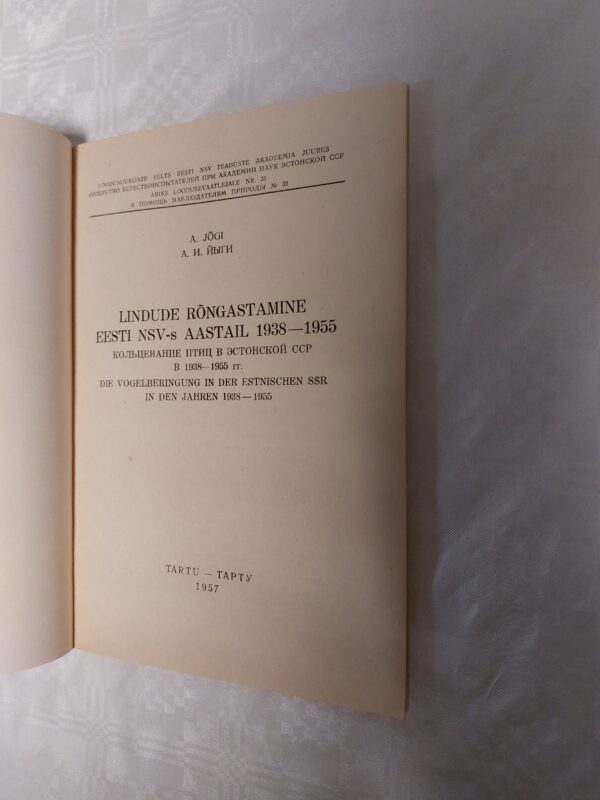 Lindude rõngastamine Eesti NSV-s aastail 1938-1955. A. Jõgi. 1957 - Image 2