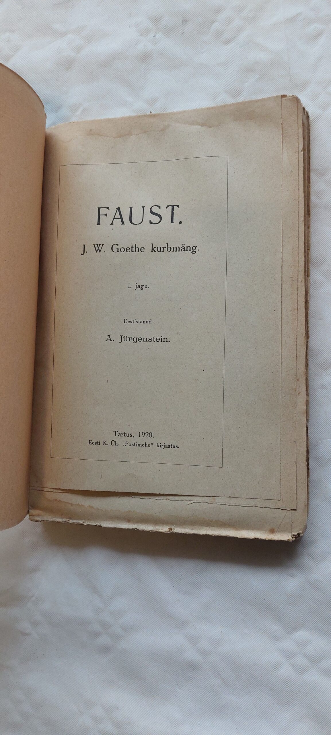 Faust. J. W. Goethe kurbmäng. I. jagu. 1920 - Image 2