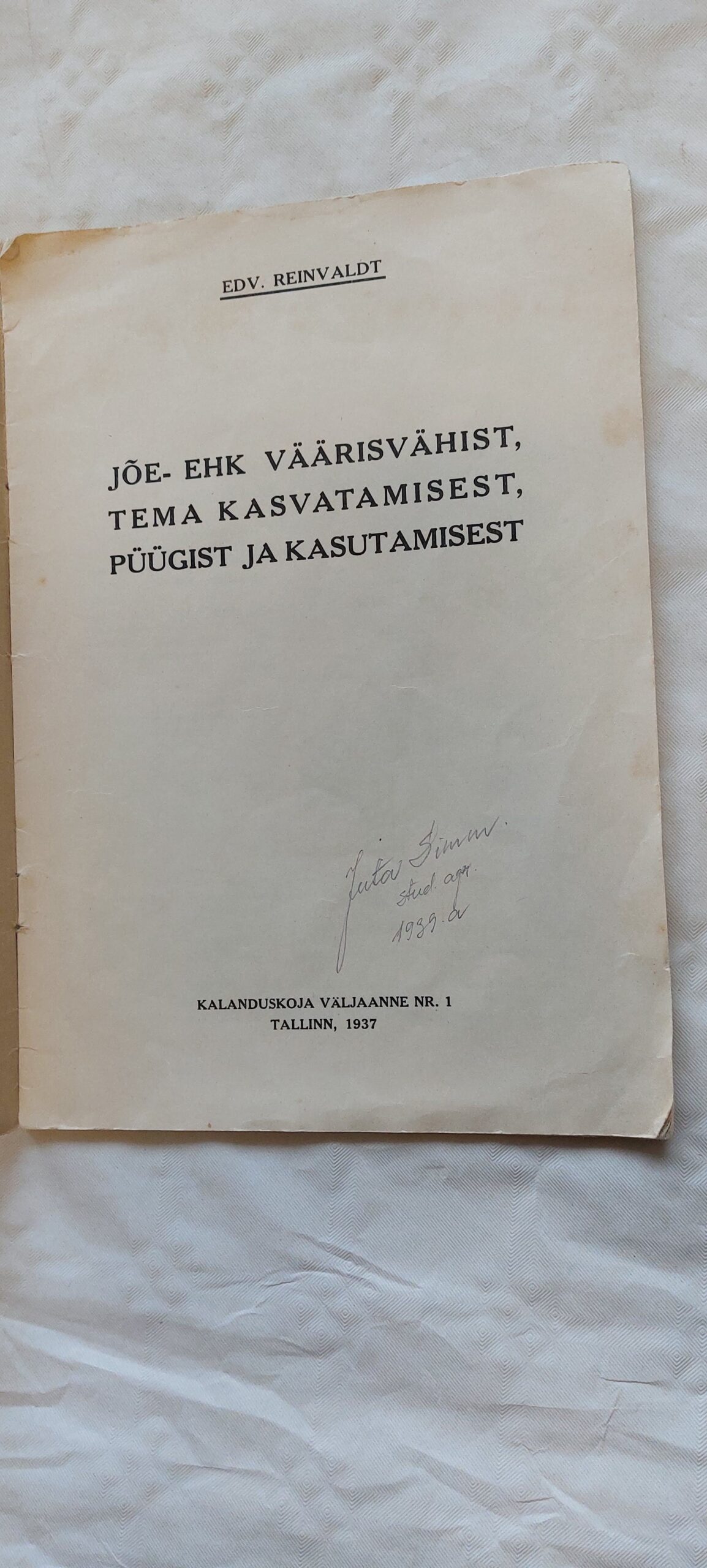 Jõe- ehk väärisvähist, tema kasvatamisest, püügist ja kasutamisest. Edv. Reinvaldt. 1937 - Image 2