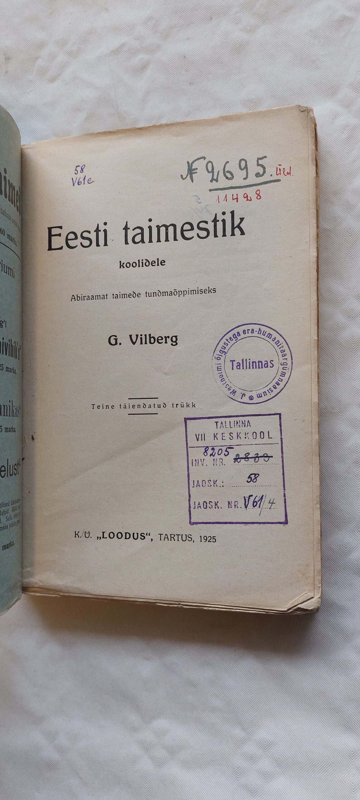 Eesti tamiestik koolidele. G. Vilberg. 1925 - Image 2