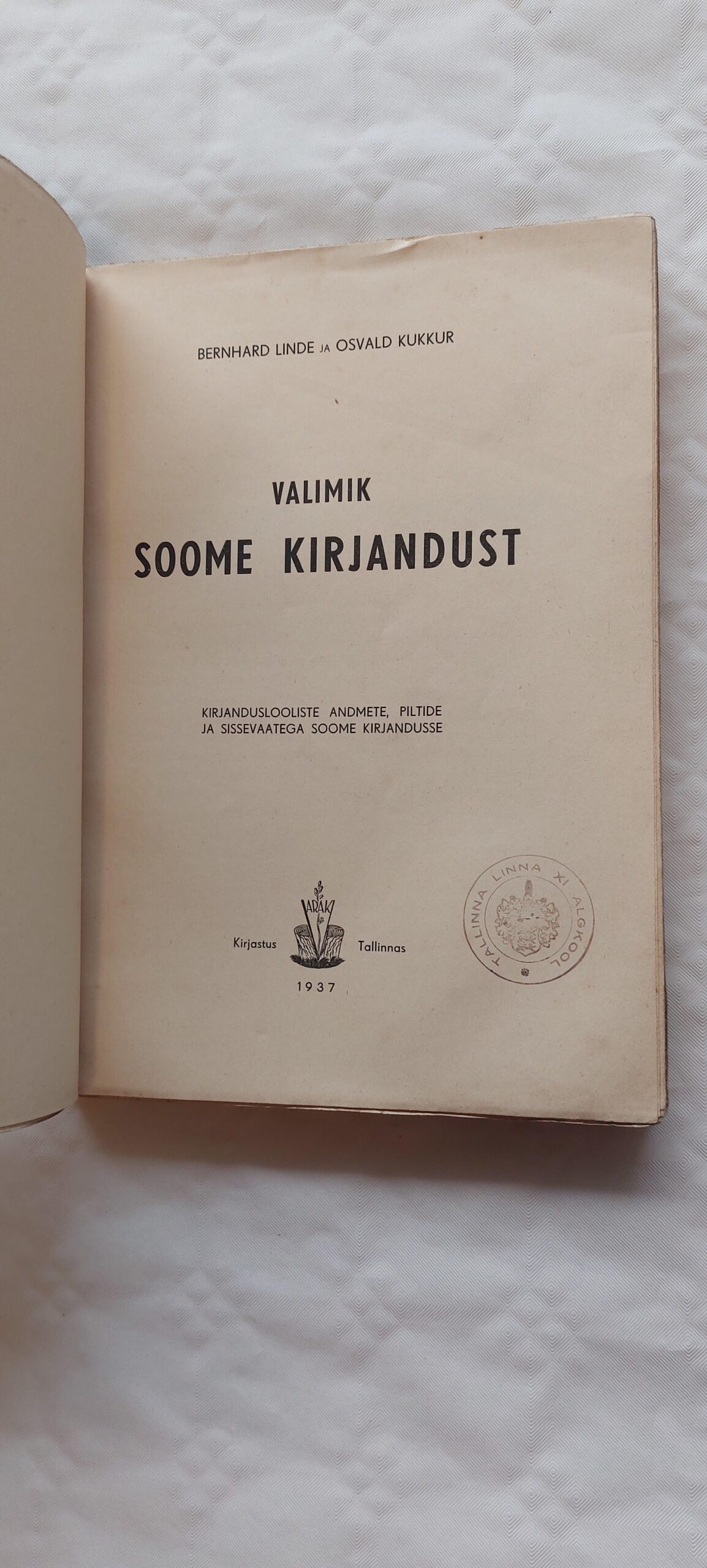 Valimik Soome kirjandust. Bernhard Linde, Osvalt Kukkur. 1937 - Image 2