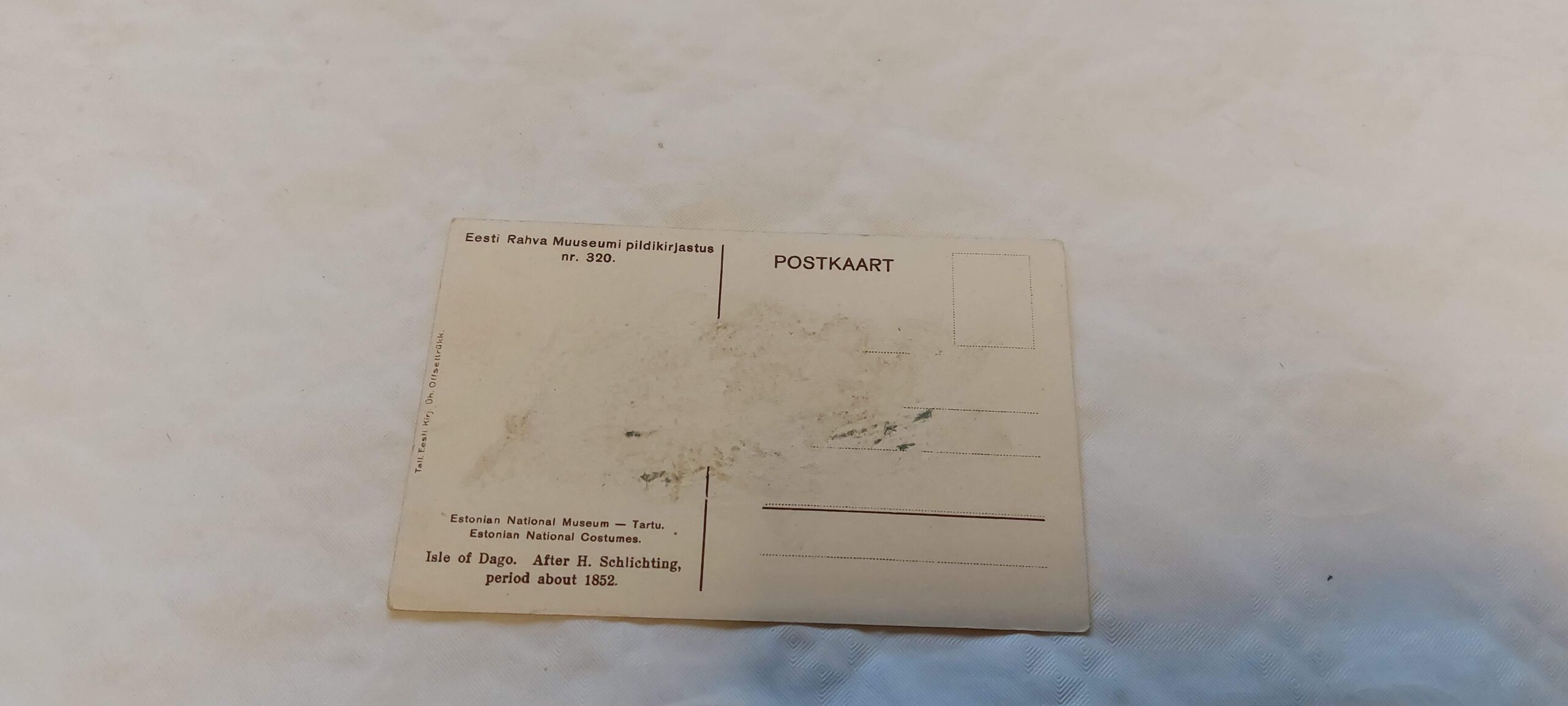 EV AEGNE POSTKAART. HIIUMAA H. SCHLICHTINGI JÄREL 1852. A - Image 2