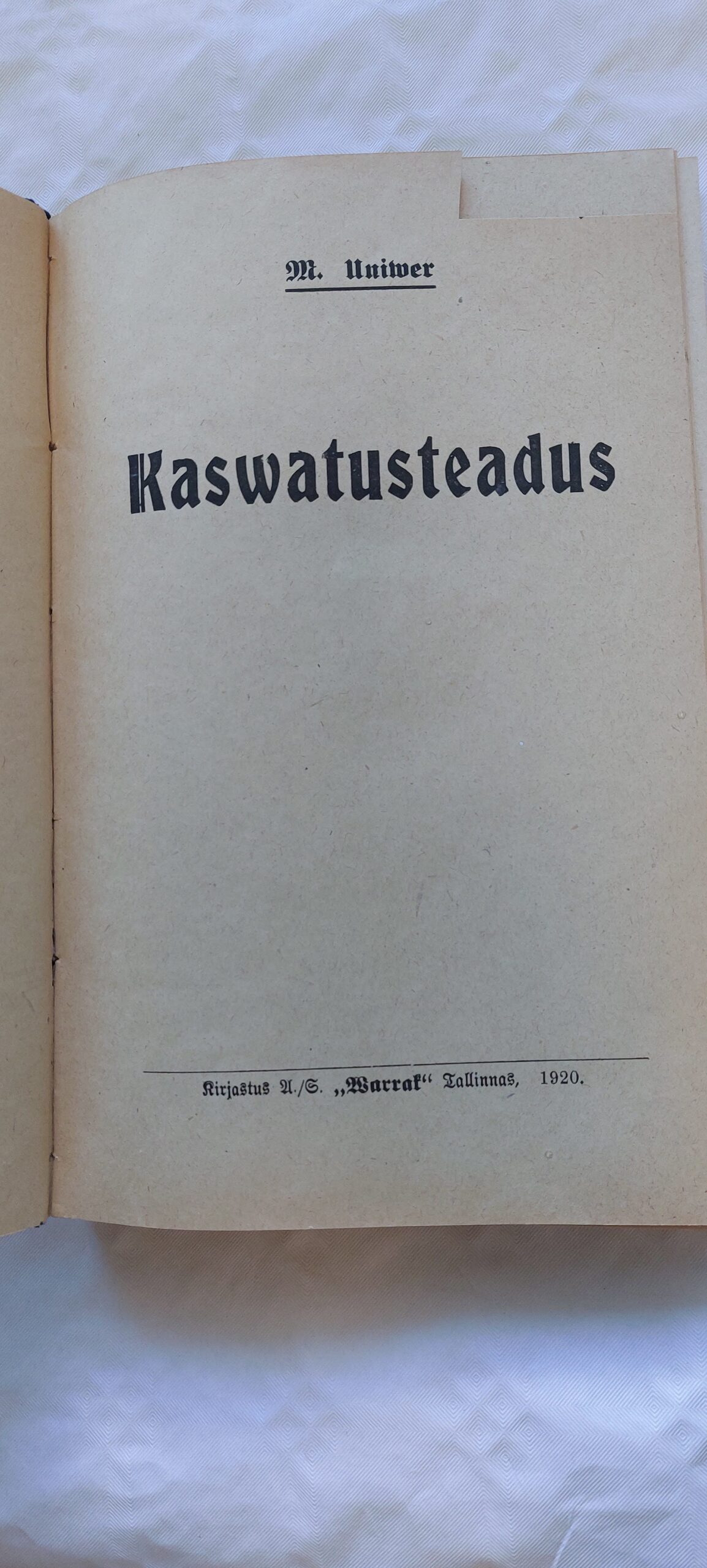 Kaswatusteadus. M Uniwer. 1920