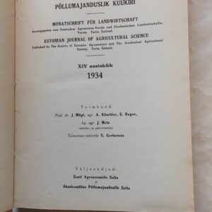 Agronoomia. Põllumajanduslik kuukiri. XVI aastakäik 1934.