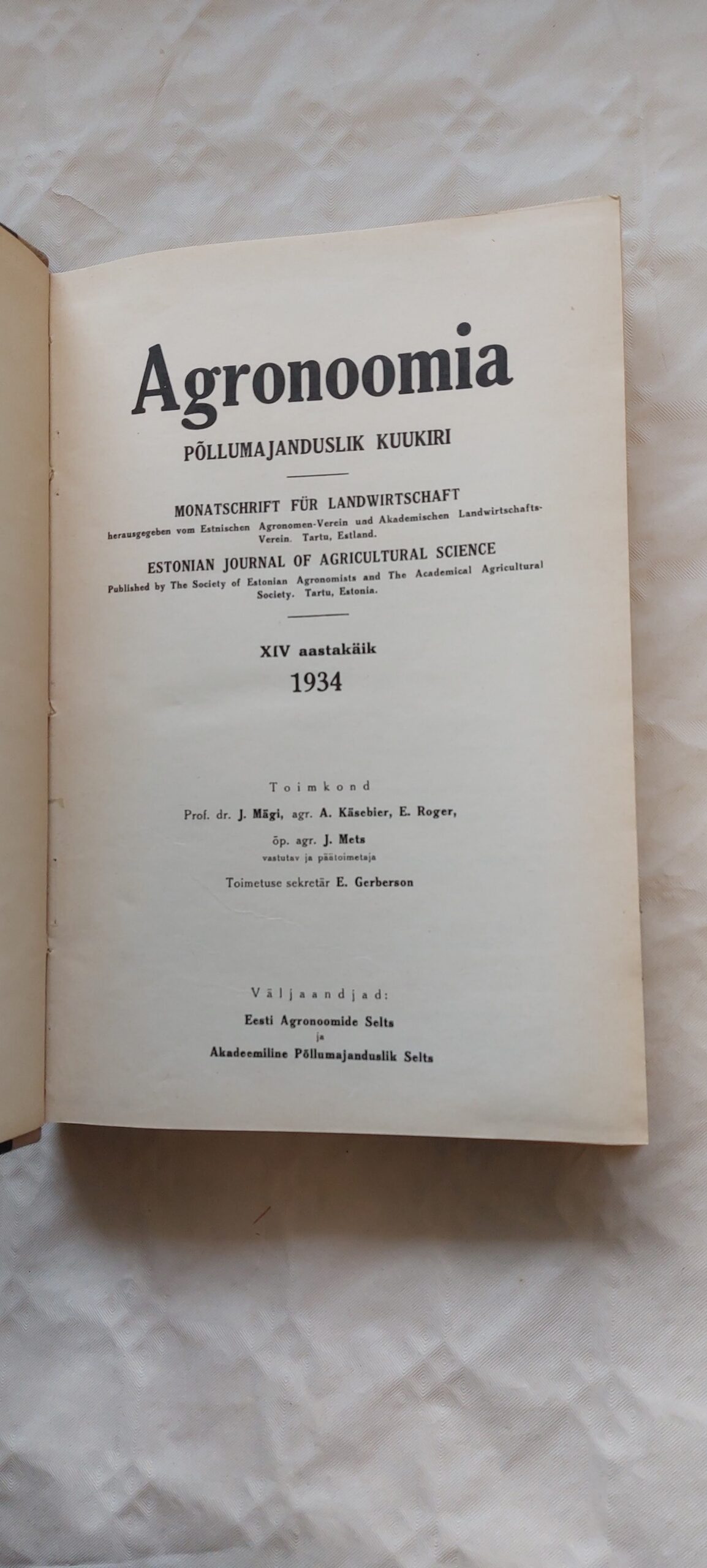 Agronoomia. Põllumajanduslik kuukiri. XVI aastakäik 1934.