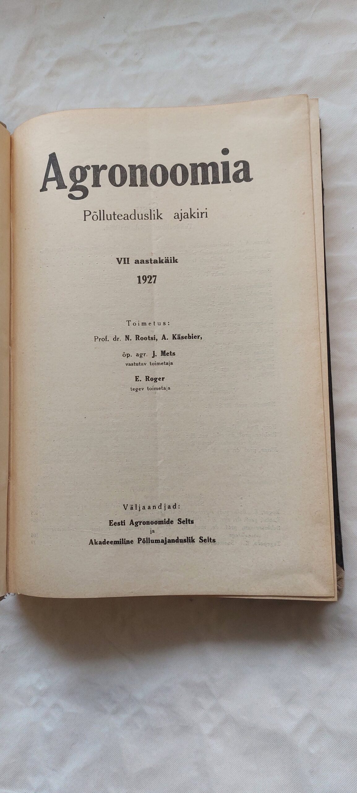 Agronoomia. Põlluteaduslik ajakiri. VII aastakäik 1927.