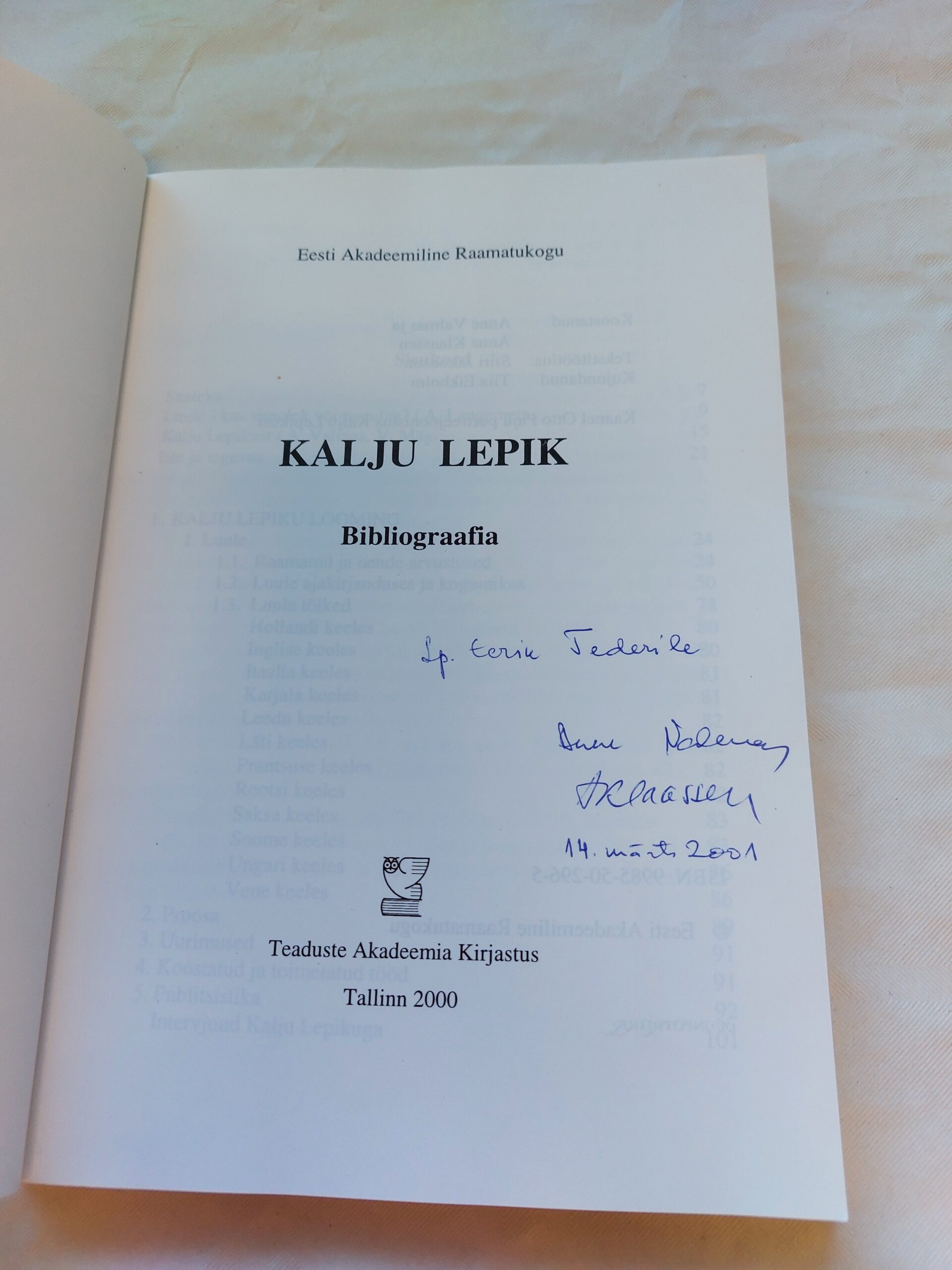 Kalju Lepik. Bibliograafia. 2000 - Pilt 2