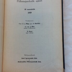 Agronoomia. Põllumajanduslik ajakiri. IX aastakäik 1929.