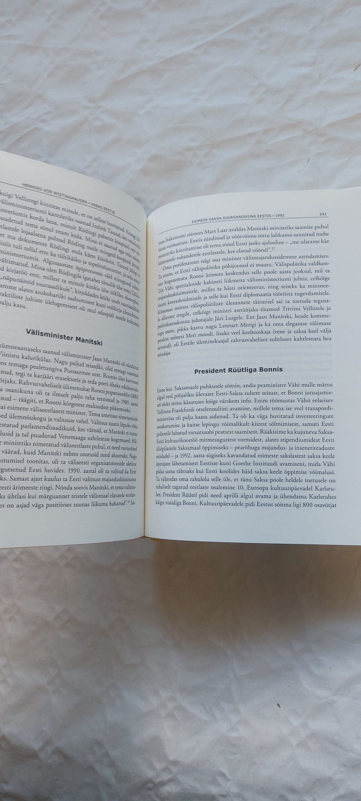 Vabas Eestis. Esimese Saksa suursaadiku mäletused 1991-1995. Henning von Wistinghausen. 2008 - Pilt 6